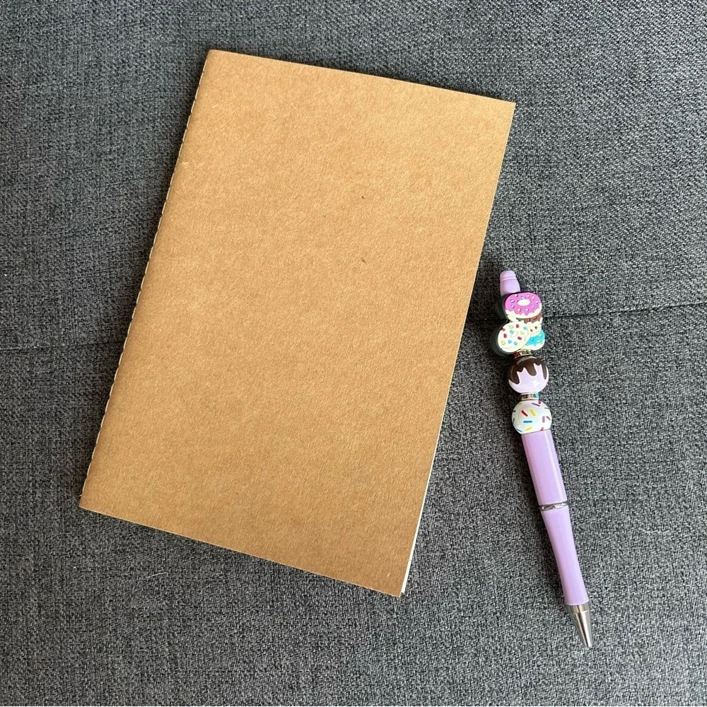 Handcrafted Doughnut Theme Pen + Kraft Journal Notebook (DONUT STACK - PURPLE